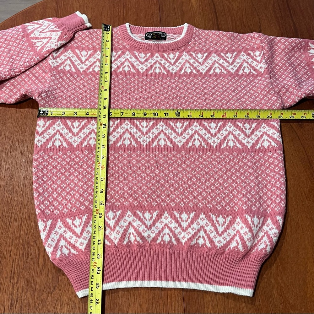 Vintage Pink Nordic Pattern Sweater Cozy Cottagecore Knit Pullover Large - Picture 12 of 12